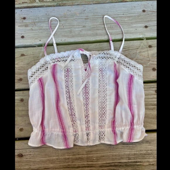 Aeropostale Coquette White and Pink Stripe Cotton Lace Top - Picture 2 of 6